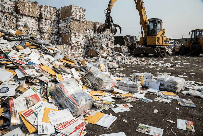 Junk mail piling up at a landfill facility